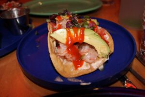shrimp and avocado tostada from Mission Cantina