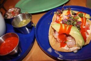 shrimp and avocado tostada from Mission Cantina