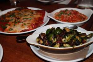 Gluten Free Chicken Parmesan, Spaghetti, Brussels Sprouts from Rubirosa