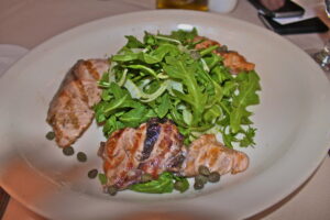 Grilled Salmon and arugula at Ammos