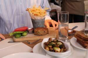 Turkey Burger and Truffle Fries at Delicatessen