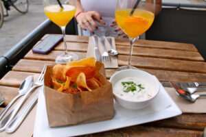 Housemade potato chips and onion dip at Good Restaurant