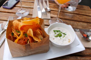 Housemade potato chips and onion dip at Good Restaurant