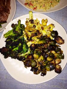 Charred broccoli, cauliflower, and brussels sprouts from The Little Beet