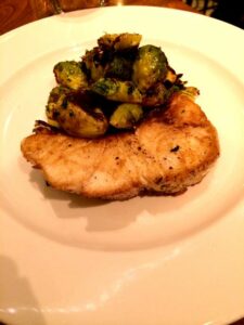 Sea bass and brussels sprouts from Todd English Food Hall at the Plaza