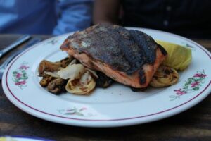 Salmon and grilled artichoke at Gemma at the Bowery Hotel