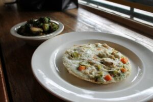 Egg white frittata with Brussels Sprouts and squash from Jane Restaurant
