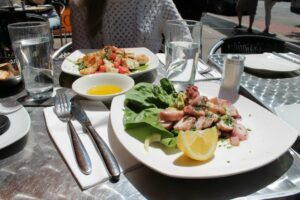 Octopus Salad and lemon chicken salad at Da Silvano