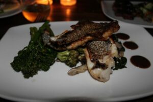 Black sea bass with broccolini at Comodo