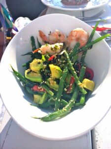 Avocado Salad with poached shrimp NOSOY dressing at the Surf Lodge