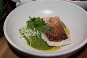 Broiled red Snapper and Half lobster pibil at Cosme NYC
