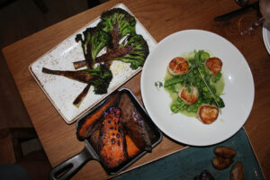 Sweet Potato, roasted broccoli, scallops from The Little Beet Table