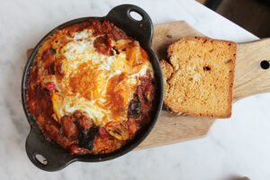 Red Baked Eggs at Bluestone Lane Cafe