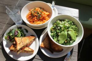 Kale & Quinoa Salad, Gluten free pasta, panini gluten free bread at Coral Tree Cafe
