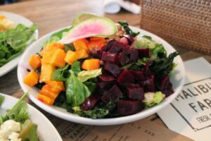 Vegan Salad with butternut squash and beets at Malibu Farm