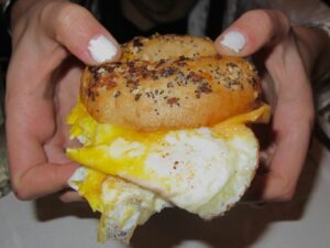 Egg & Cheeses on a gluten free bagel at Baz Bagels