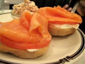 Smoked salmon on a gluten free bagel at Baz Bagels