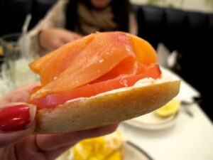 Smoked salmon on a gluten free bagel at Baz Bagels
