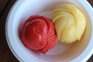 Strawberry lemonade and mango sorbet from McConnell's Fine Ice Cream