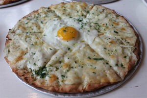 Gluten free brunch pizza with egg at Pizza Beach