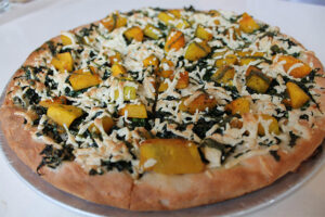 Gluten free and Vegan the Zucca Pizza - squash and kale at Pizza Beach