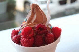 gluten and dairy free chocolate macaron frozen yogurt at Bigg Chill