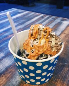 Shaved Ice with peanut and milk drizzle, grass jelly and coconut at Snowdays
