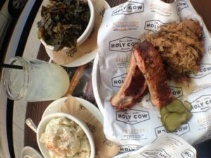 gluten free meat and sides at Holy Cow BBQ in Santa Monica, Los Angeles