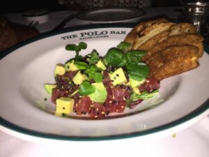 Tuna tartar with gluten free crisps at The Polo Bar