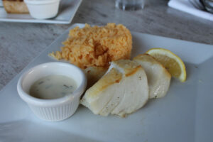 Cod with rice pilaf at Louie's Oyster Bar & Grille