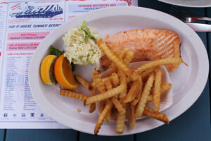 Grilled salmon with french fries at The Lobster Roll