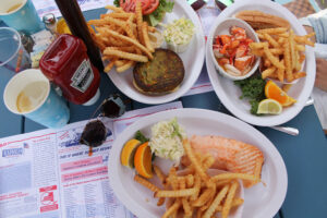 Gluten free lobster roll, veggie burger, salmon at The Lobster Roll
