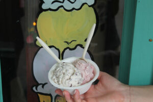 Peppermint and strawberry ice cream at Davey's Ice Cream