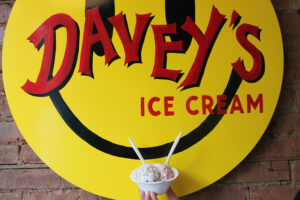 Peppermint and strawberry ice cream at Davey's Ice Cream