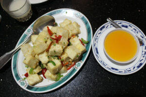 Salt and Pepper Tofu with gluten Free Sweet and Sour sauce at Mandarette Cafe