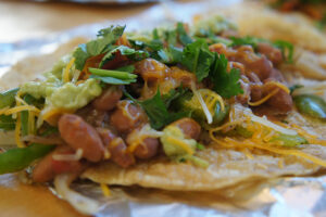 The Veggie Breakfast Taco on a corn tortilla from District Taco