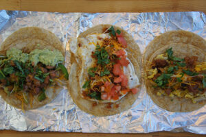 The Healthy Taco, Basic Taco, and Veggie Taco (on corn tortillas) from District Taco
