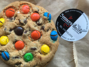 Gluten free chocolate chip cookie with M&Ms at Sinners and Saints