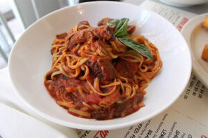 Gluten Free spaghetti with sunday sauce and short rib at Aunt Jake's