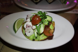 Octopus and avocado tostada at El Chavo