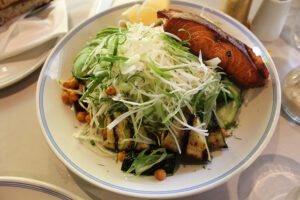 Chopped Salad with NO SESAME DRESSING and grilled salmon at Granger & Co