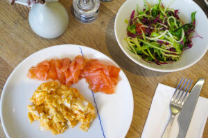 House-Cured Var Salmon and Scambled Eggs at Snaps + Rye in Notting Hill, London