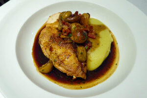 Roast Chicken Breast 'Au Vin' at Refuel at the Soho Hotel in London