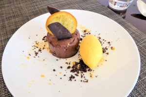 Valrhona Chocolate Mousse with Mandarin Sorbet from Indigo