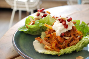 Far East Middle East lettuce cups of hand-pulled turkey at Strut & Cluck in Shoreditch, London