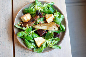 Baked goats cheese & grilled pear salad from Strut & Cluck in Shoreditch, London