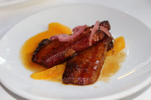 Maple-Glazed Slab Cut Bacon at Fleming's Steakhouse in Back Bay, Boston